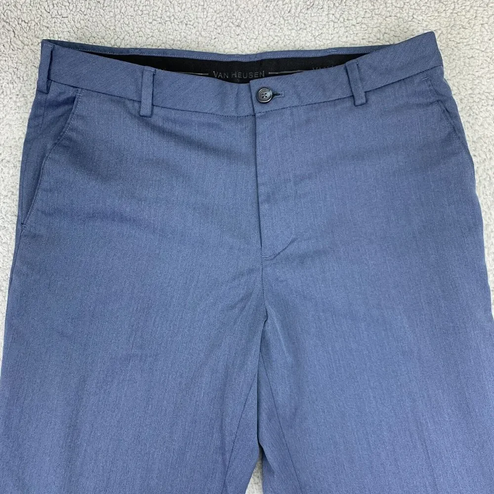 Van Heusen Pants Mens 34 Blue Straight Leg‎ Mid-Rise Dress Slacks Stretch